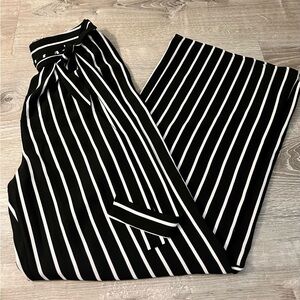 Super High Waist Palazzo Pants - Black and White Striped